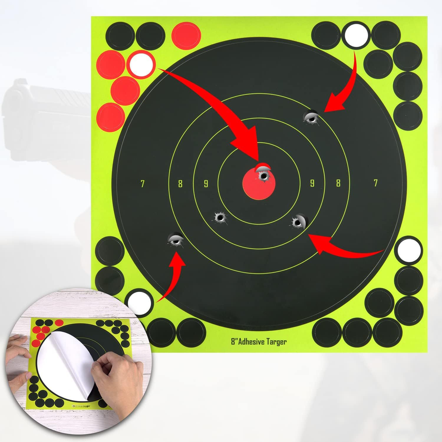 Amazon hot fluorescent green gun shooting target shooting stickers self-adhesive bow and arrow dart aiming stickers