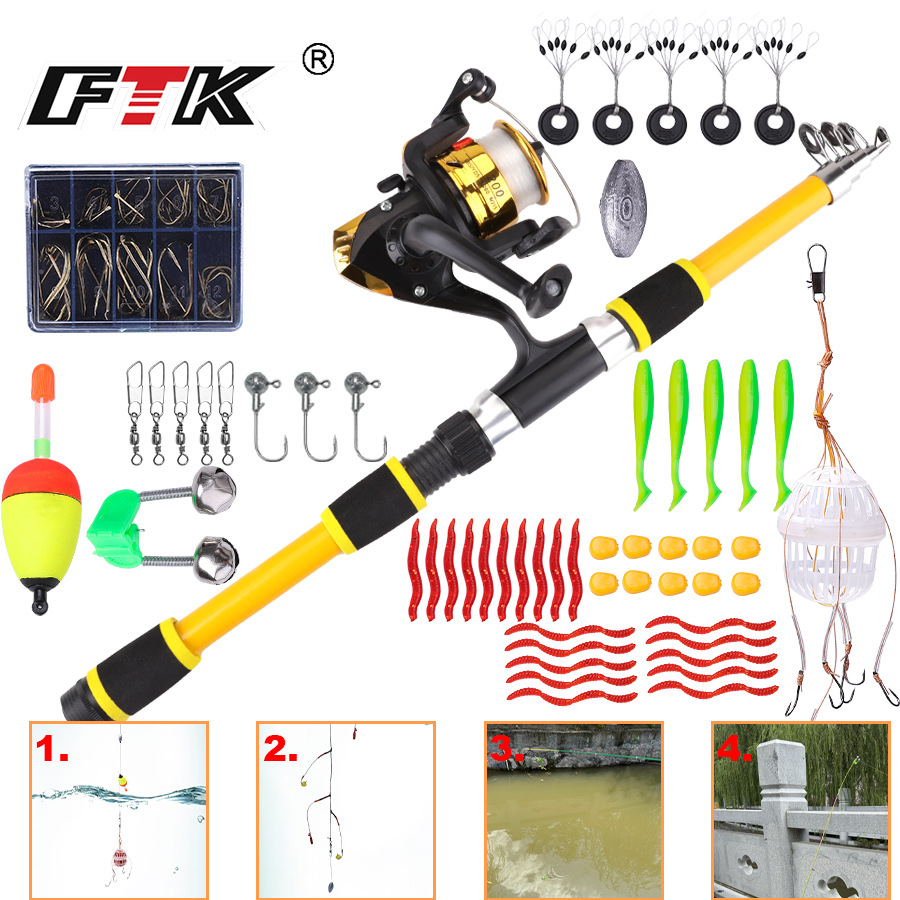 FTK комплект морской удочки 55 предметов 1.8 м телескопическая Luya портативный набор для новичков комбинация мягкой приманки для карповой рыбалки кросс-бордерная партия