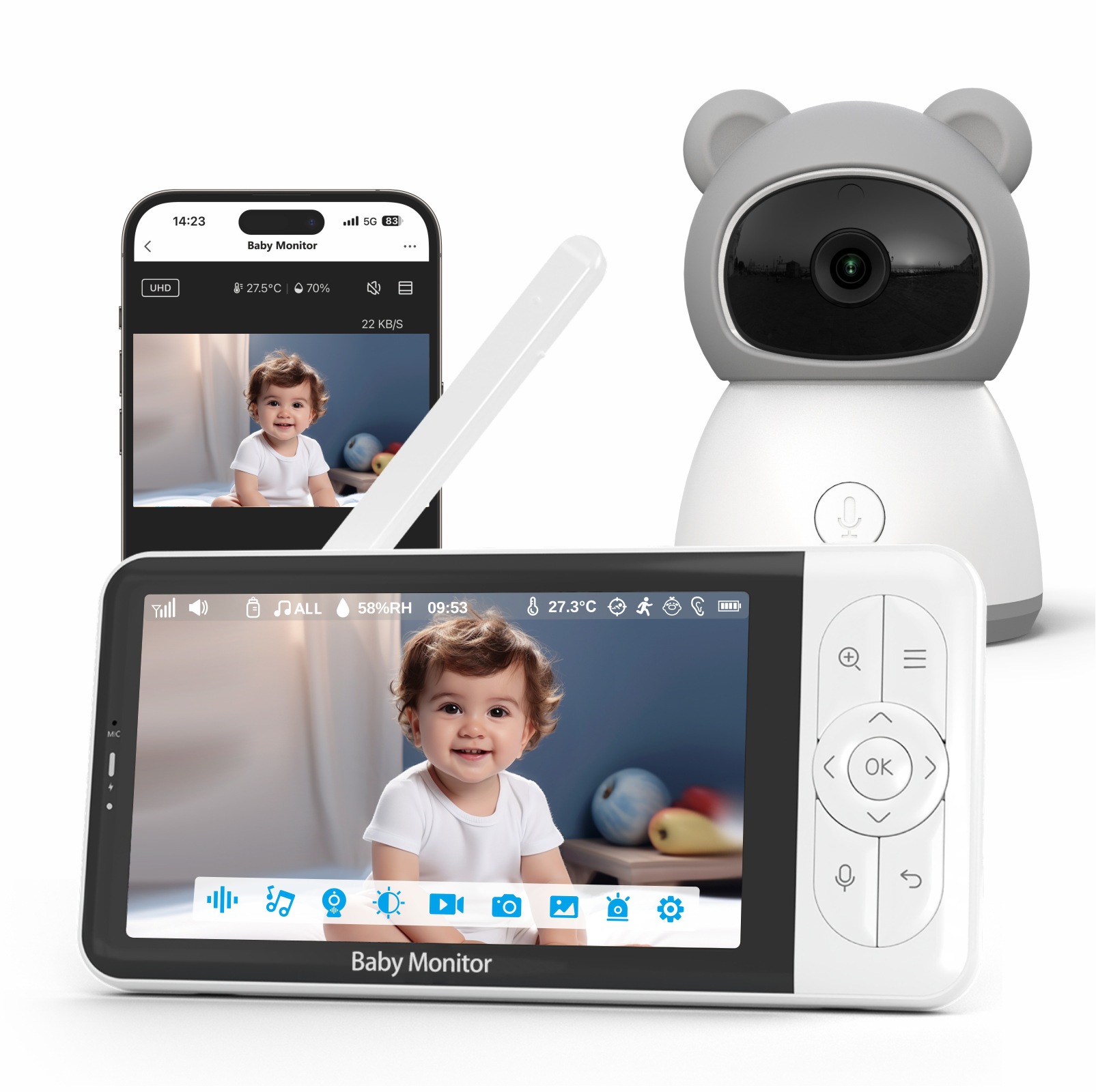 Tuya new 5 inch baby monitor with 5 inch screen wifi intercom night vision baby monitor