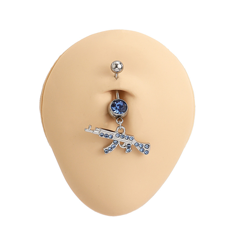 European and American Foreign Trade Style Belly Button Buckle Rhinestone Rifle Type Belly Button Nail Fashion Sexy Style Navel Ring Piercing Jewelry