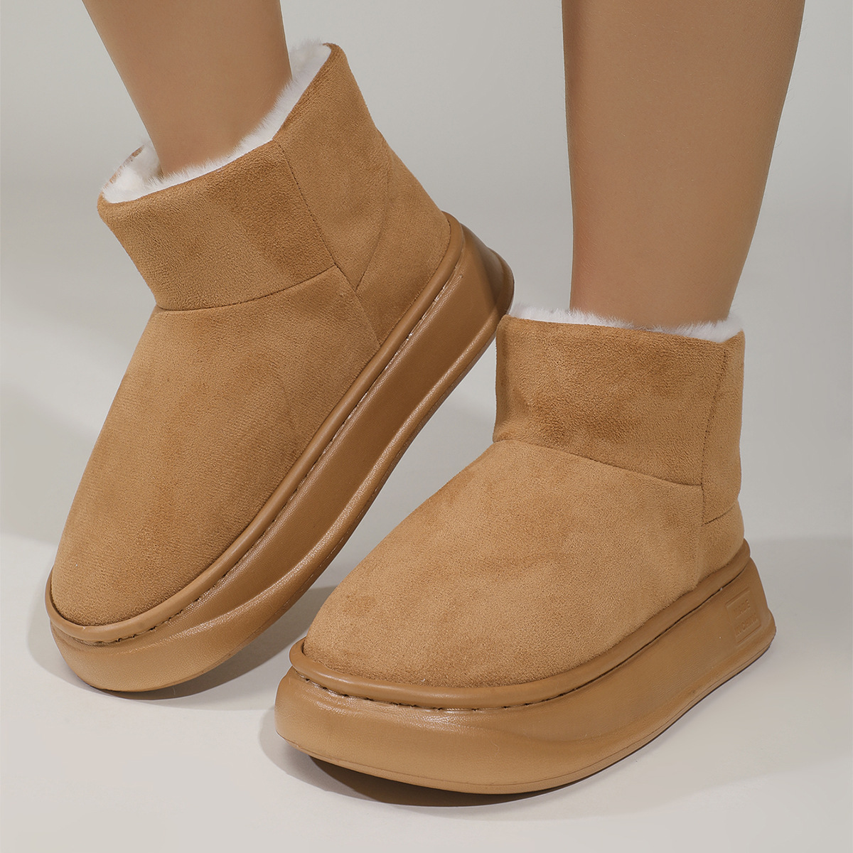 Autumn and winter men's and women's casual comfortable thick-soled heightened solid color round toe fashion mini snow boots short boots