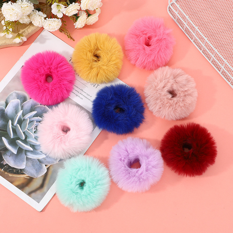 Fashion New Spot Plush Hair Tie Cute Girl's Ball Head with Imitation Rabbit Fur Hair Tie Autumn and Winter Multi-Color