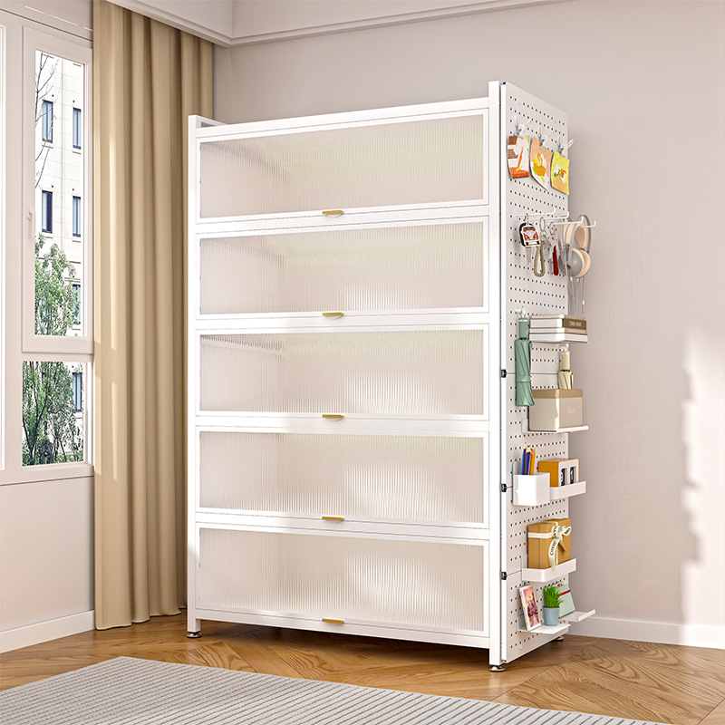 Книжный шкаф с дверцей Пылезащитный шкафчик Многоуровневый напольный металлический стеллаж для книг Хранение в гостиной Стальной стеллаж