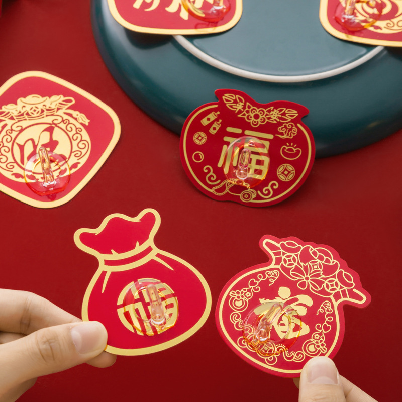 No Punching Hook Sticky Hook Super Festive Chinese Red Strong Load-Bearing Adhesive Blessing Word Traceless Storage