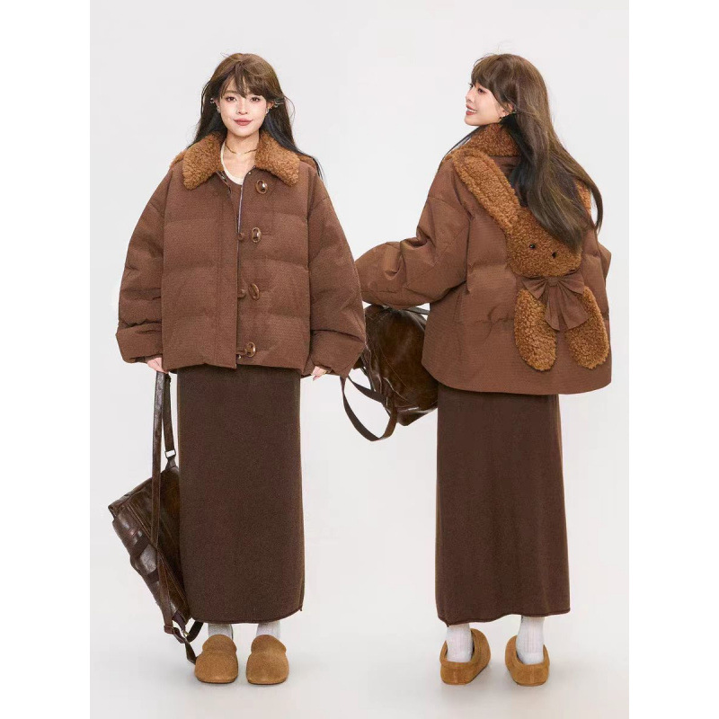 Winter New Short White Duck down Jacket for Women, College Style Thickened Coat, Cute Niche Design with Tag