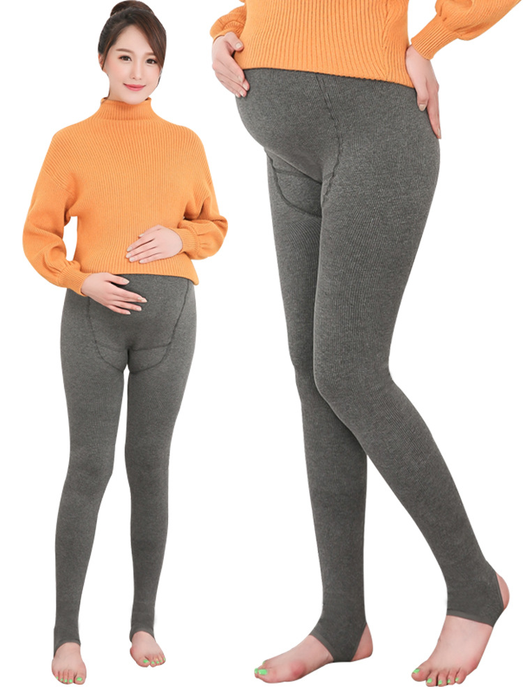 Pregnant Women's Leggings Autumn and Winter Fleece-lined Vertical Striped Cotton Large Size Pregnancy Pantyhose Adjustable Women's Maternity Wear