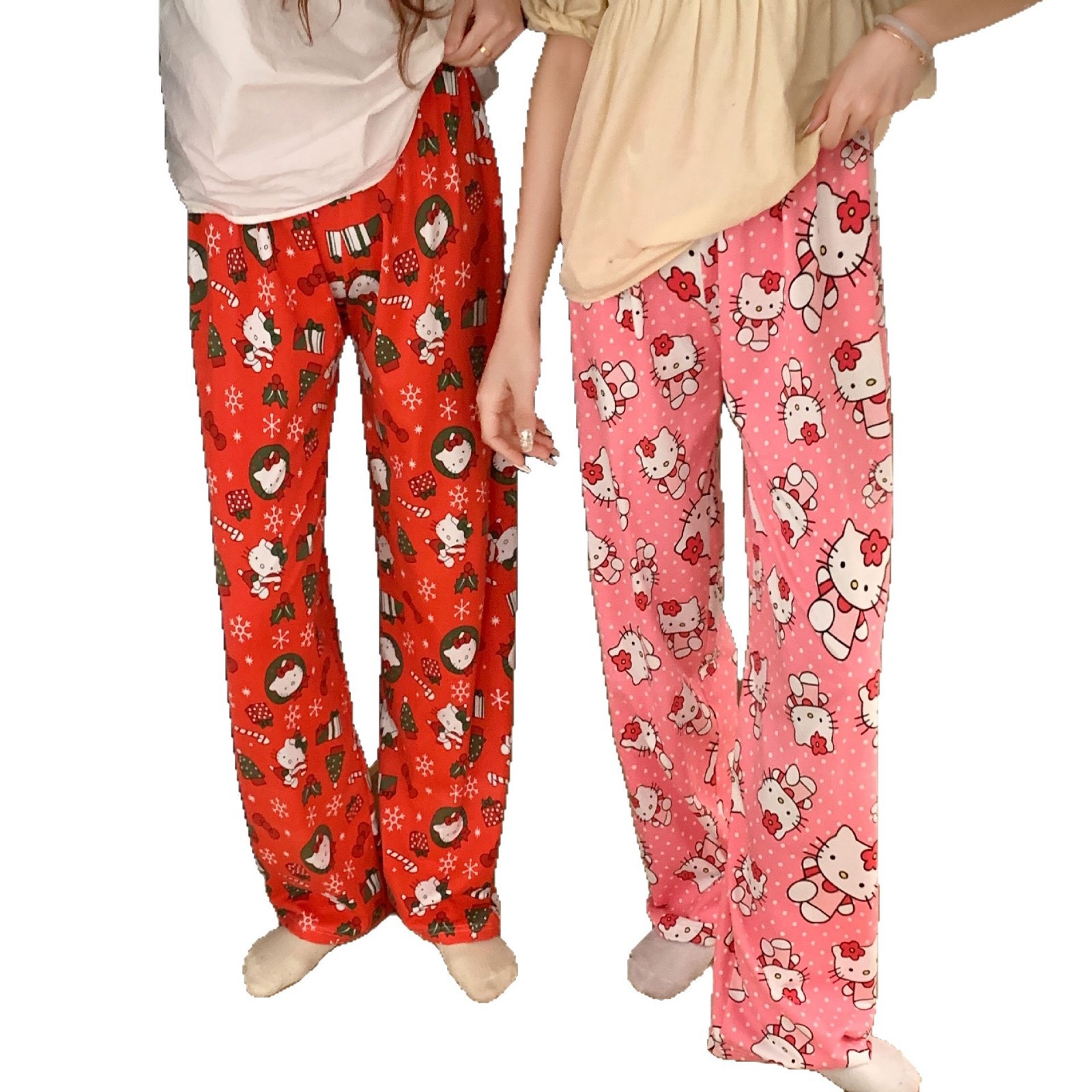 Spring and Summer New Cartoon Cat Pajama Pants Women's Loose Korean Style Home Casual Girlfriend Outfit Pajamas Long Pants