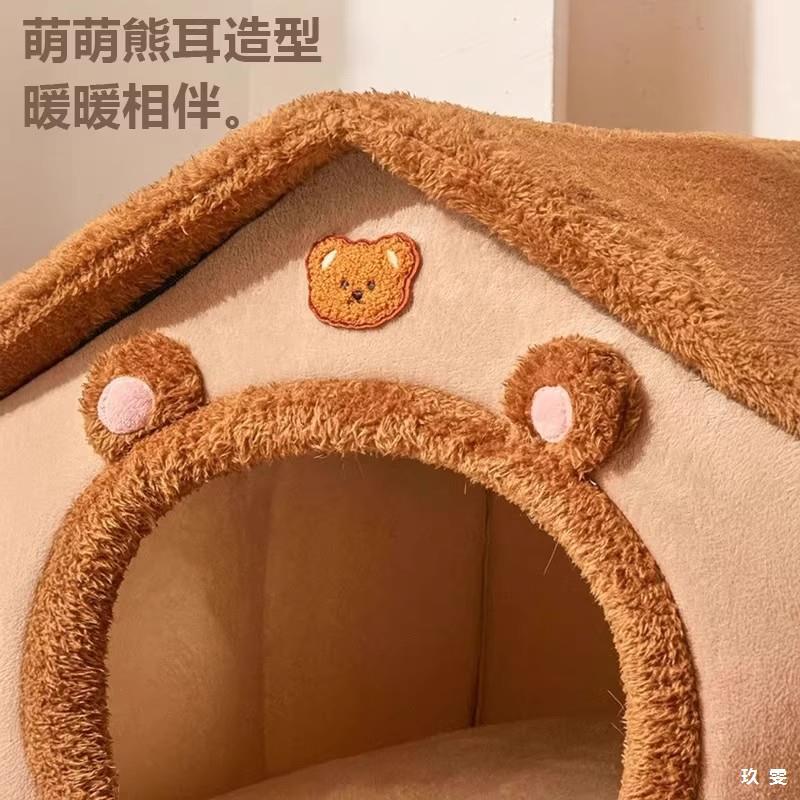 Four-Season Enclosed Cat House Villa Cat House Removable and Washable Dog Kennel Winter Warm Dog Kennel Roof