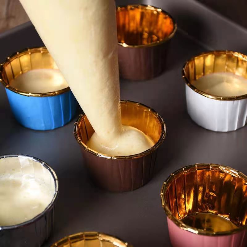 Gold and Silver Roll-up Roll-up Cake Paper Cup Double-sided Aluminum Foil Baking High Temperature Resistant Thickened Mafen Cup Paper Paperholder Chiffon