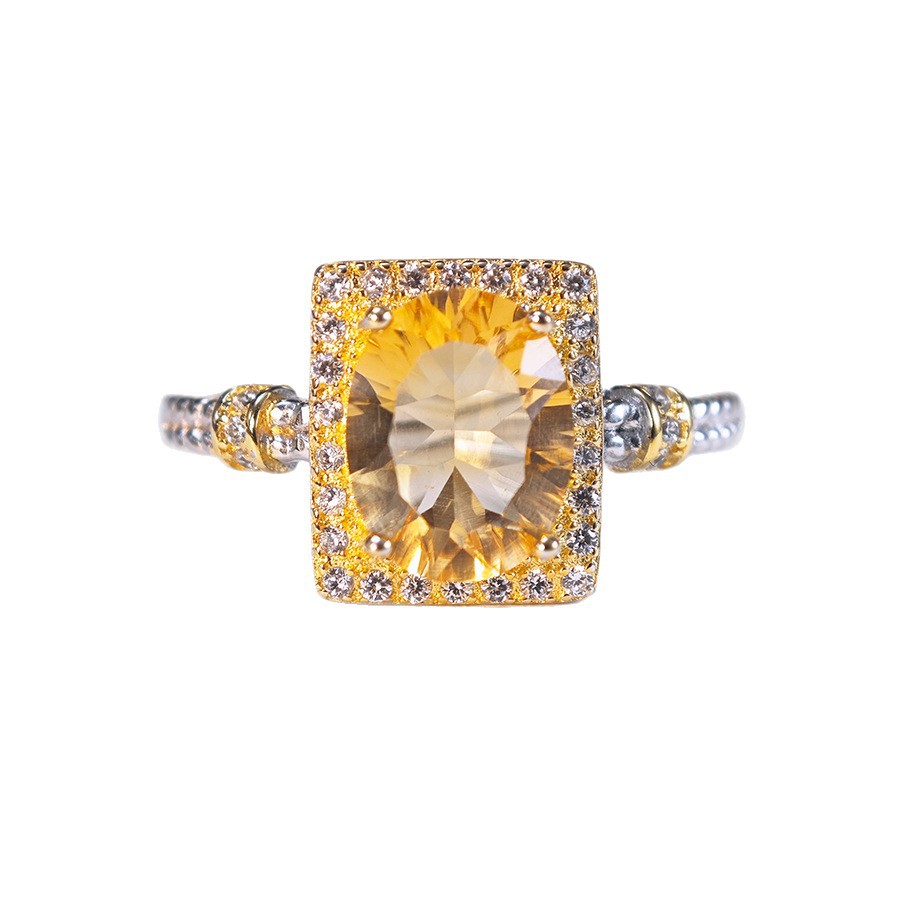 New European and American Style Natural Citrine Ring Inlaid with S925 Sterling Silver Accessible Luxury High-End Color Treasure Ring for Women