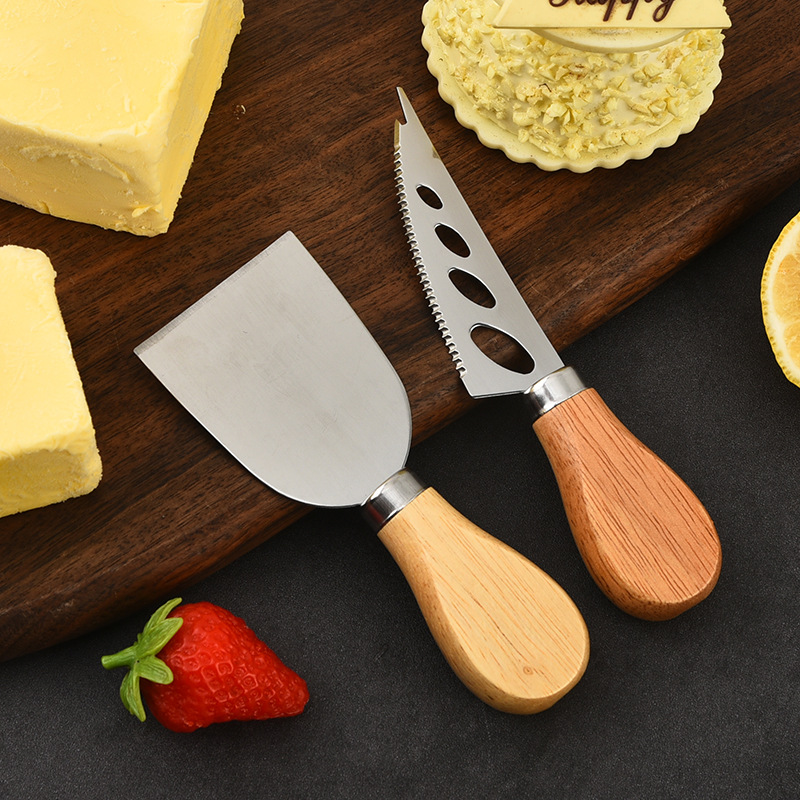Factory direct wooden handle cheese cut stainless steel mini cheese knife cake fork butter cheese knife baking tools