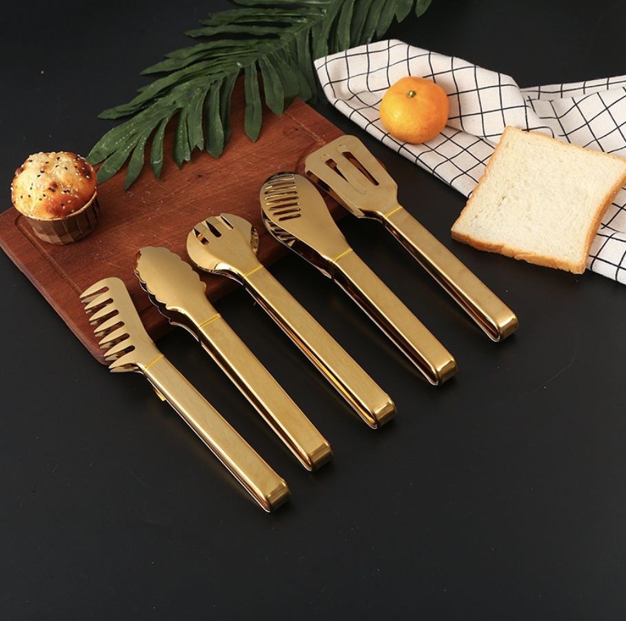 Щипцы для еды из нержавеющей стали с золотым покрытием, 9 дюймов, для выпечки и барбекю