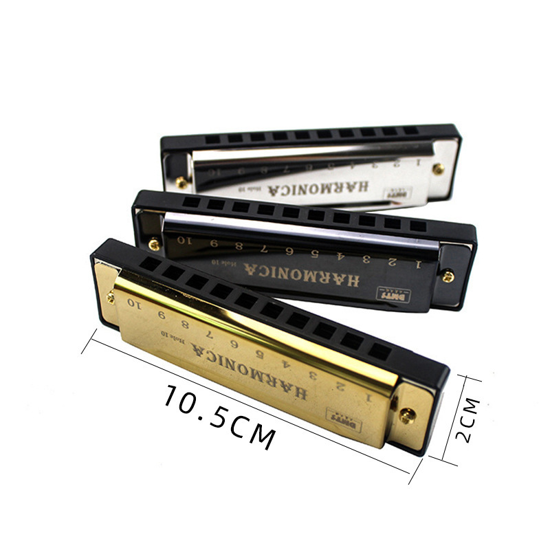 Metal Chromatic Ten-Hole Colorful Harmonica Alloy Toy Professional Grade Musical Instrument Playing Factory Stall Wholesale