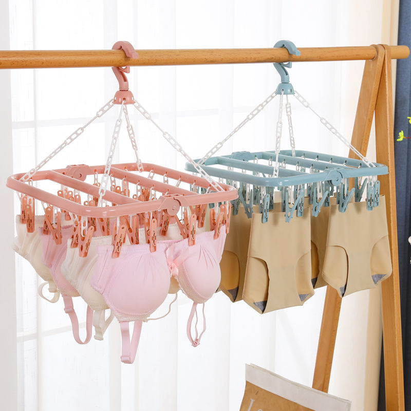 Folding Hanging Hanger 32 Clip Multifunctional Windproof Socks Clip Drying Rack Household Plastic Clothes Socks Drying Rack
