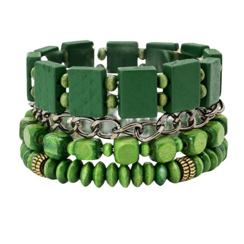 Cross-Border European and American New Multi-Layer Men's Wooden Beaded Bracelet Multi-Piece Set Braided Bracelet Retro Chain Wholesale