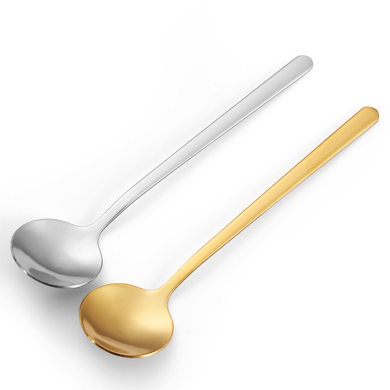 Stainless steel golden small round spoon honey coffee stirring dessert spoon with hand gift bird's nest spoon mug spoon wholesale