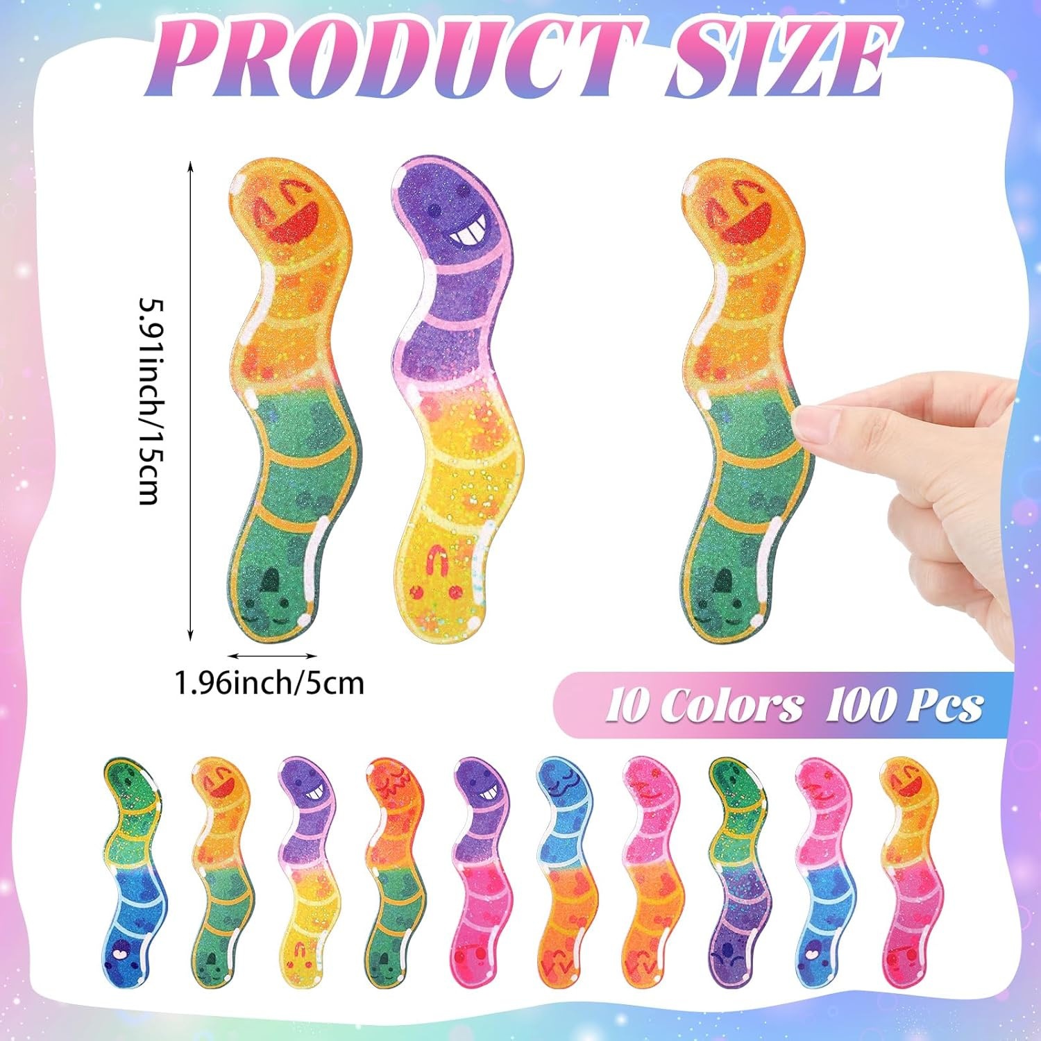 Rainbow Jelly Worm Bookmark Children's Fun Book Reading Gift Back-To-School Postcard Christmas Year-End Graduation Birthday