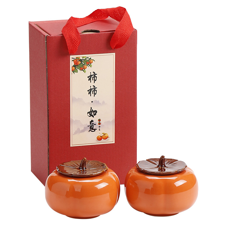 Trumpet All Things Good Ceramic Sealed Simulation Persimmon Pot Persimmon Tea Pot Wedding Candy Pot Candy Pot Candy Box