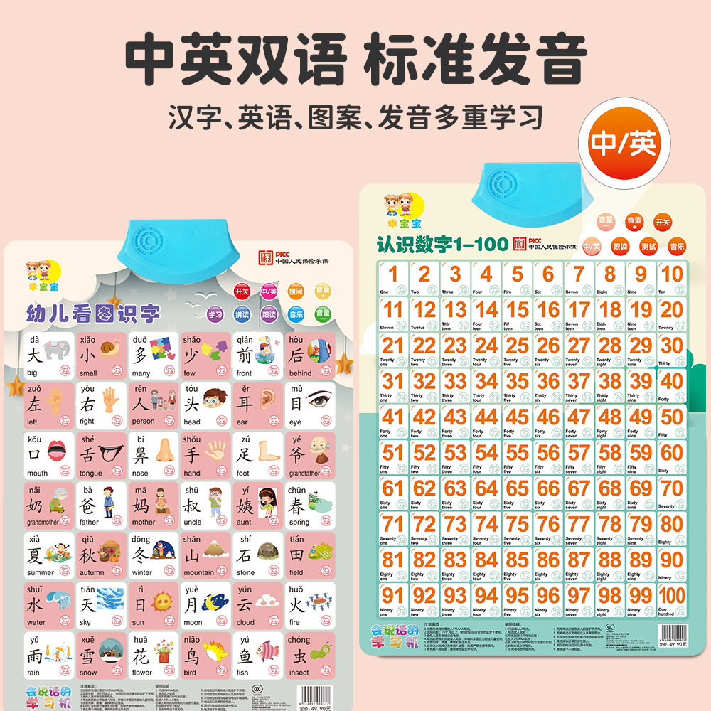 Children's Early Education Toys Coated Paper Audio Wall Chart Kindergarten Learning Pinyin Literacy Counting Point Reading Sound