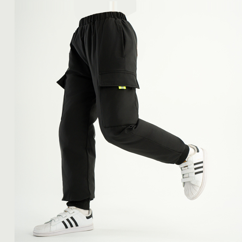 Новые безопасные брюки из утиного пуха для мальчиков и девочек, теплые джоггеры для старших детей