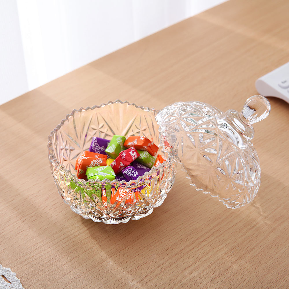 Transparent Candy Cup with Lid, Diamond Candy Jar, Wavy Edge Storage Jar, Sugar Cup, Small Diamond Candy Cup