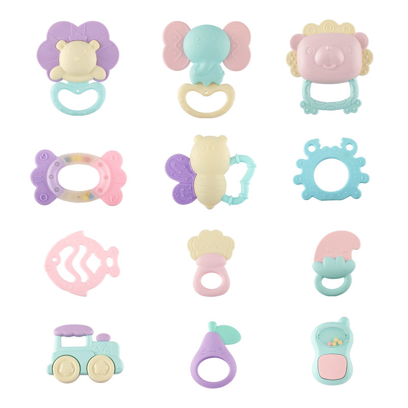 Cross-border Amazon Newborn Baby Rattle Teeth Gel Baby Toy 0-1 Year Old Molar Bite Boiled Bed Bell Accessories