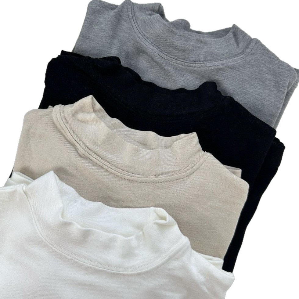 Cashmere Protein Mid-Collar Single-Piece Pure Color Long-Sleeved Warm Base Layer Shirt for Women with Built-In Chest Pad Simple Outer Top 5219