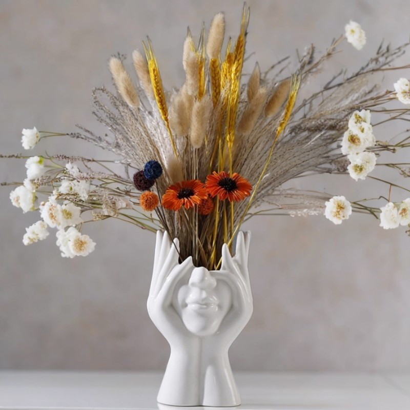 Cross-Border Plastic Pp Face-Shaped Statue Vase, Light Luxury Art Vase for Indoor and Outdoor Decoration, Dried Flower Vase