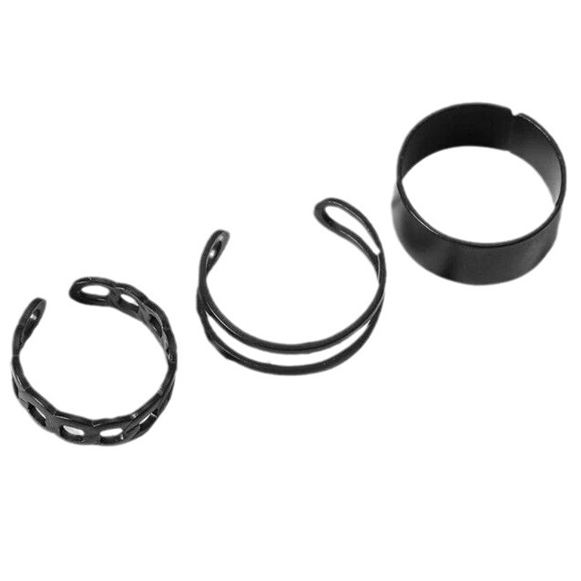 Black Open ring Three-piece Set AliExpress Hot Double-layer ring Set Simple Geometric Joint ring ring