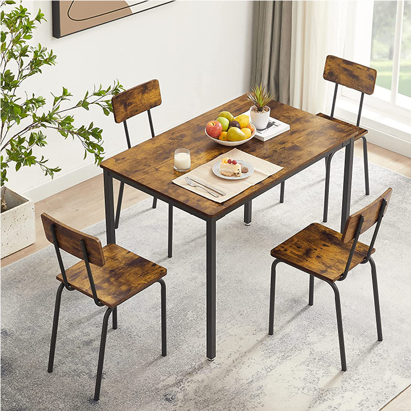 American Retro Complete Dining Table, Industrial Style Iron Dining Table and Chairs, Household Simple Rectangular Dining Table Combination