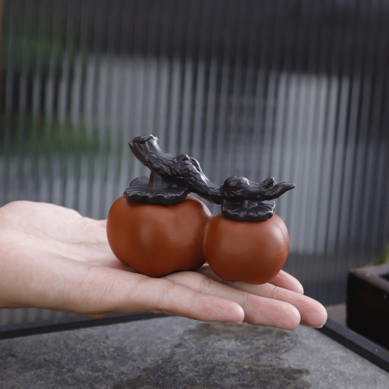 Zisha tea pet persimmon Ruyi good persimmon into double can raise boutique creative persimmon ornaments tea table tea ceremony cross-border generation