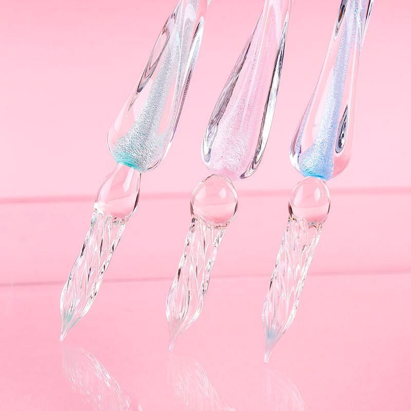 Crystal Glass Pen Dipped in Water Pen, Ancient Style Fairy Style Internet Celebrity Color Ink Crystal Glass Pen High-Value Gift Set