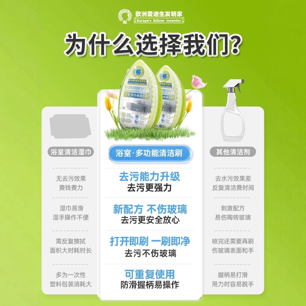 Bathroom Cleaning Brush for Glass, Faucets, Tiles, Descaling, Shower Room Powerful Stain Remover, in Stock, New Product