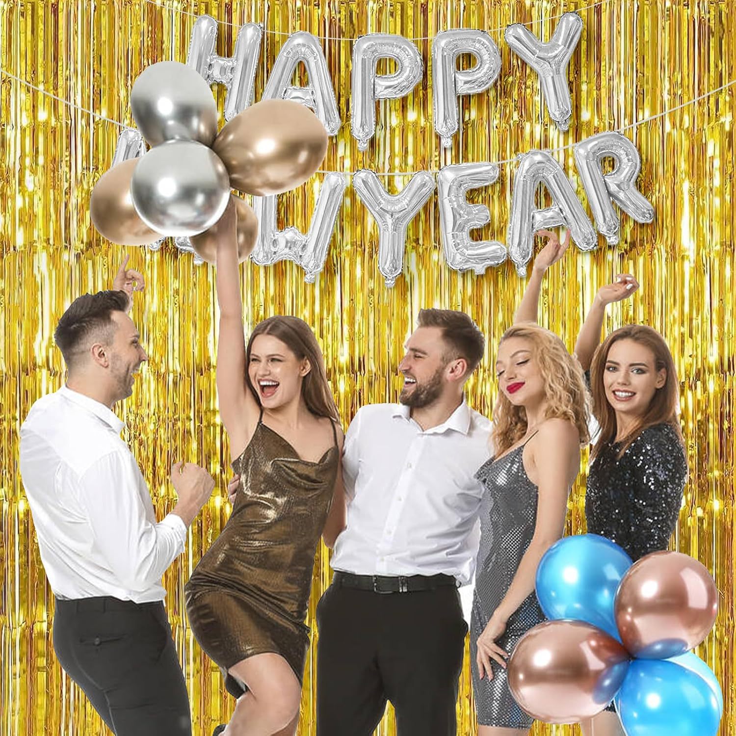 40.64cm Happy New Year Balloon Banner, Silver Foil Mylar Helium New Year Balloons Suitable