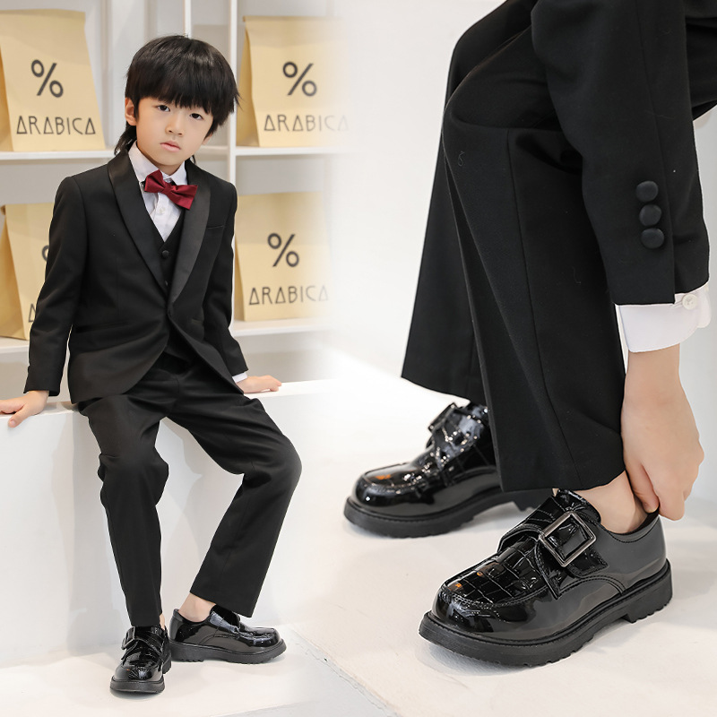 Boys' Leather Shoes Spring & Fall 2025 New Gentleman Style Stage Speech Small Leather Shoes Black Primary School Students Campus Performance Shoes