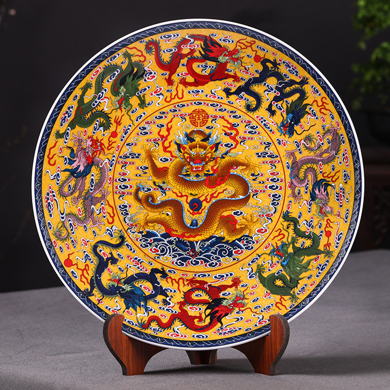 Jingdezhen Ceramic Hanging Plate Decorative Plate Kowloon Figure Home Living Room Decorations Sitting Plate Ornaments to Figure Production