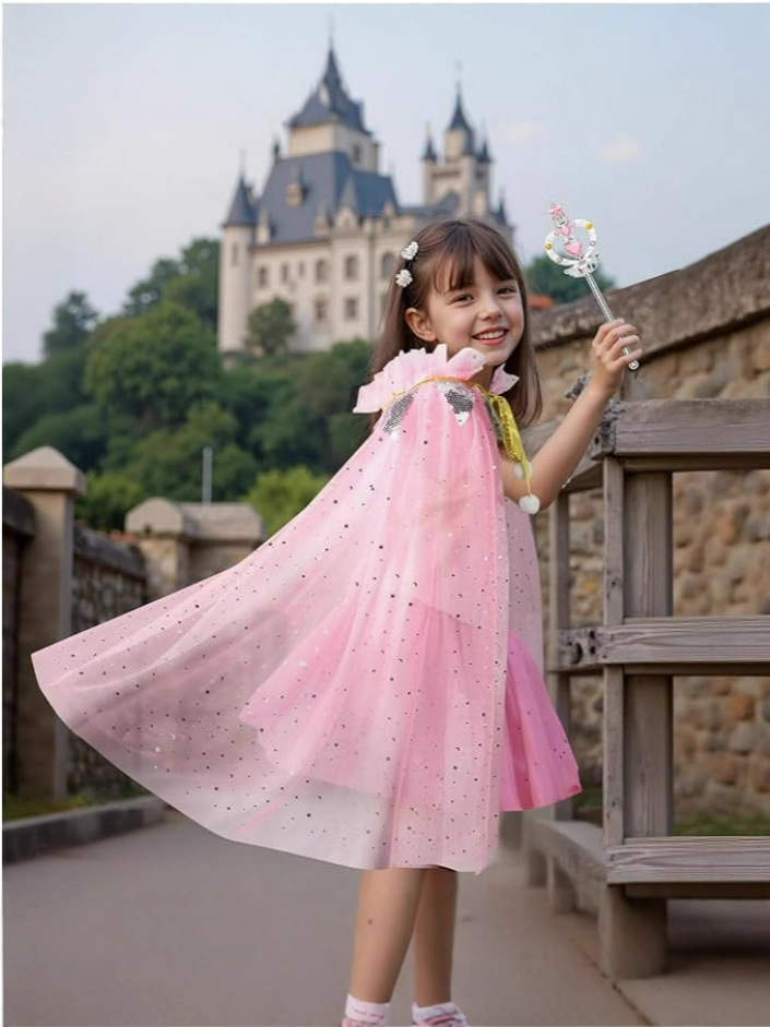 Cross-Border Children's Elsa Princess Cape Cape Suit Little Girl Evening Dress Cape Necklace Crown Bag