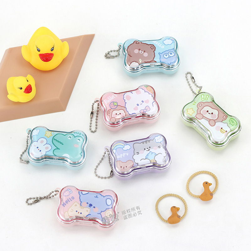 Creative Cartoon Contact Lens Case with Mirror Cute Mini Portable Contact Lens Storage Box with Tweezers Dual Box