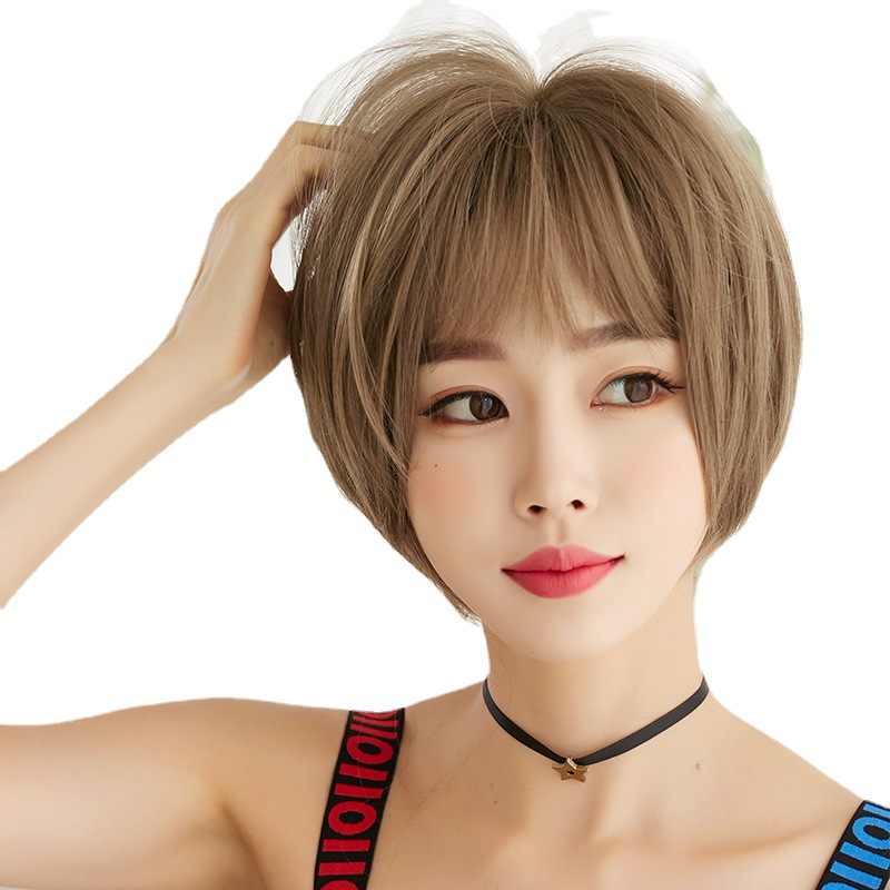 New Wig for Women with Short Hair, Internet Celebrity Bob, Round Face, Whole Headgear, Handsome Short Broken Hair, Elegant Bangs Hair Cover