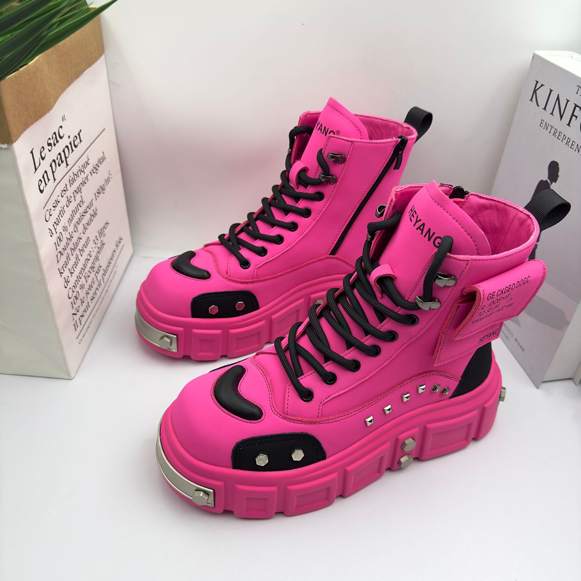 Heyang Hanyang Autumn and Winter Men's Handsome Street Boots Dragon Fruit High-Top Trbottomy Increased Thick Soles Niche Trbottomy