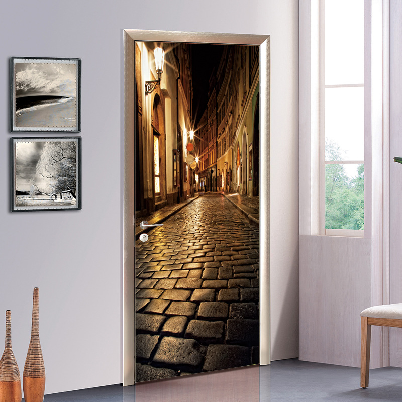 Наклейки на двери, наклейки на шкафы, уличные декоративные картины, ночной вид, 3D трехмерные самоклеящиеся наклейки, удобный мурал TB74