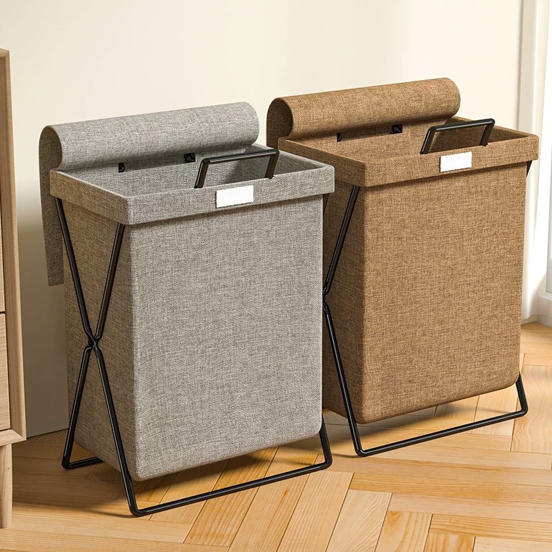 Cross-Border New Washable Dirty Clothes Basket Cotton and Linen Covered Folding Storage Organizer Storage Box Bathroom Clothes Storage Basket