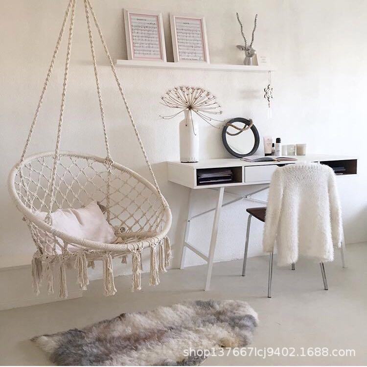 Кресло-качели в скандинавском стиле из хлопкового каната, плетеная подвесная корзина с бахромой, для улицы, фабричный outlet
