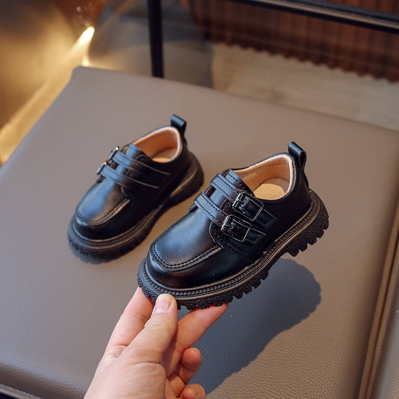 Size 21-30 Spring & Fall Boys' Leather Shoes for Students New British Black Performance Kidsren's Soft-Soled Girls' Princess Shoes