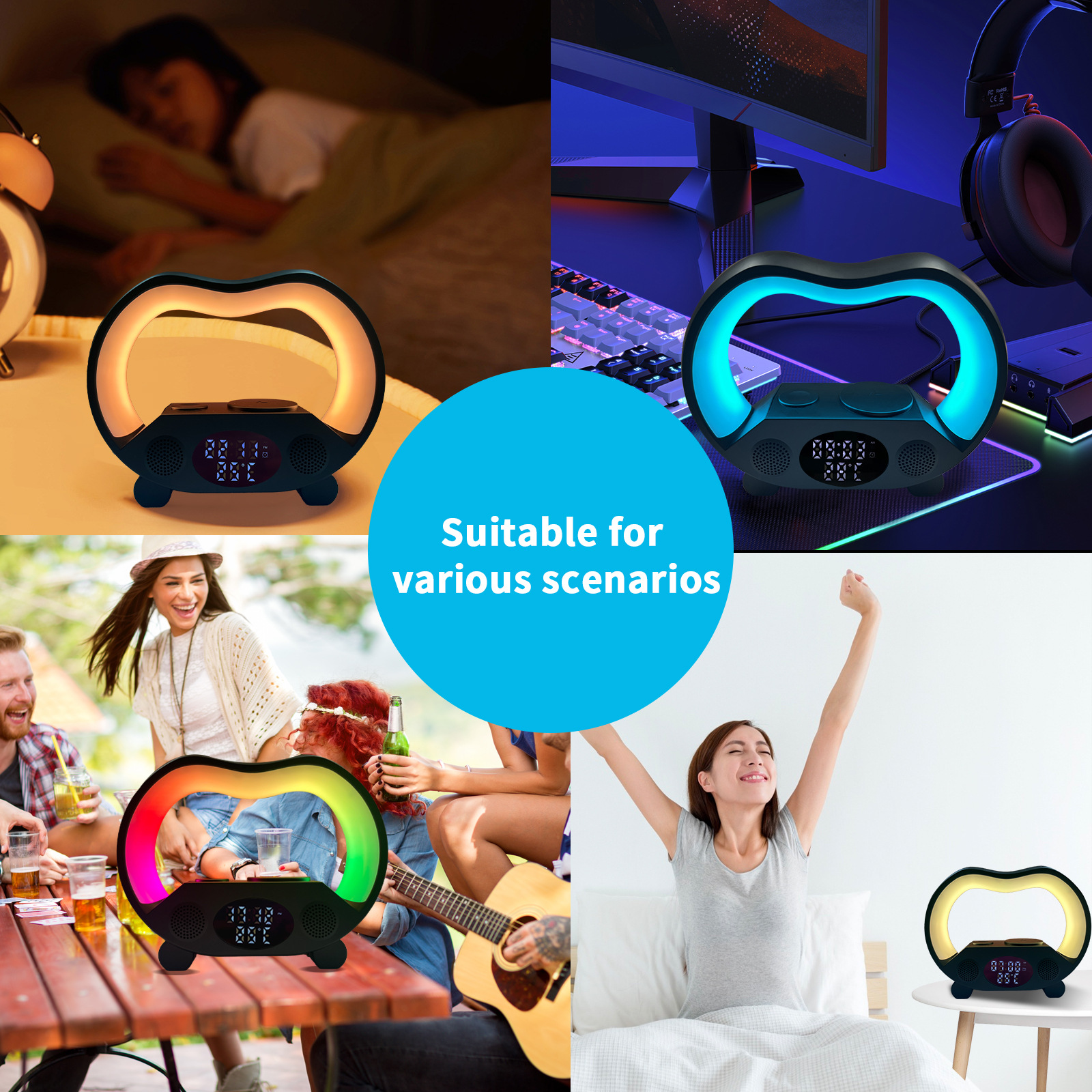 Living room bedroom bedside ornaments gift night light can mobile phone wireless charging alarm clock bluetooth speaker RGB night light