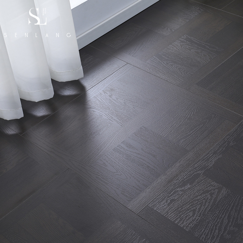 French-Style Herringbone Laminate Flooring for Home Use, Self-Installation, Black Walnut Color, Parquet Flooring for Guesthouses, Direct Sales from the Manufacturer