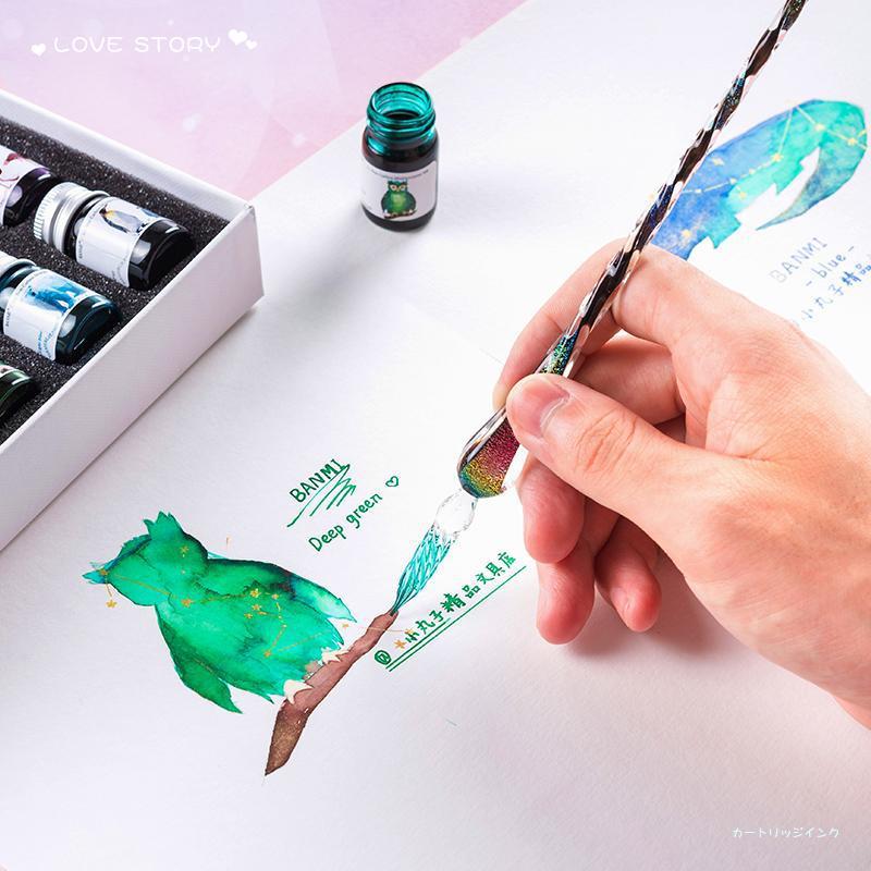 Zhiyu Elf 12-Color Glass Pen Ink Starry Sky Dip Pen Dip Pen Color Ink Fountain Pen Feather Pen Set