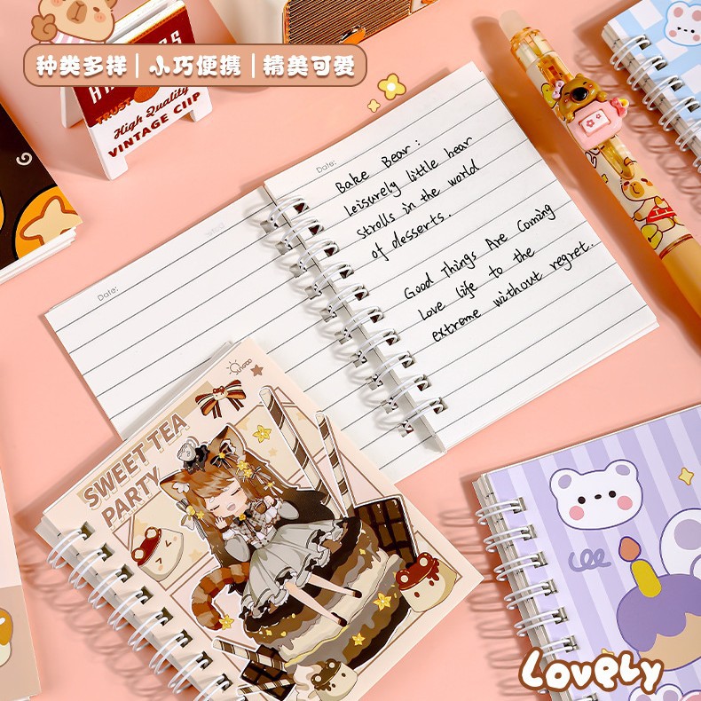 Cute Cartoon A7 Spiral Notebook Student Small Notebook Pocket Notebook High-Value Portable Mini Notepad