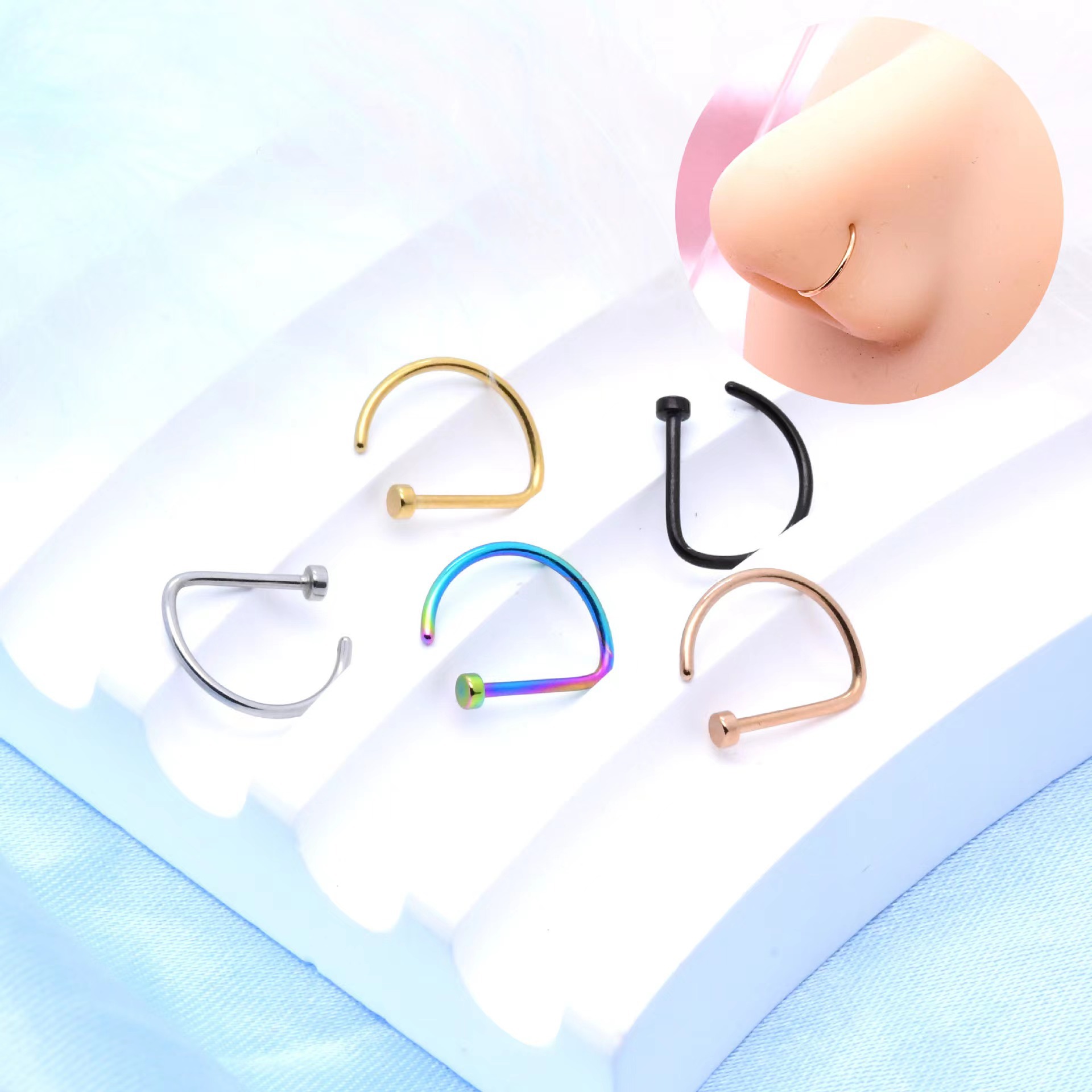 Cross-border explosions new D-type nose ring nose nail 0.8/1.0mm non-perforated lip nail lip ring factory wholesale direct sales