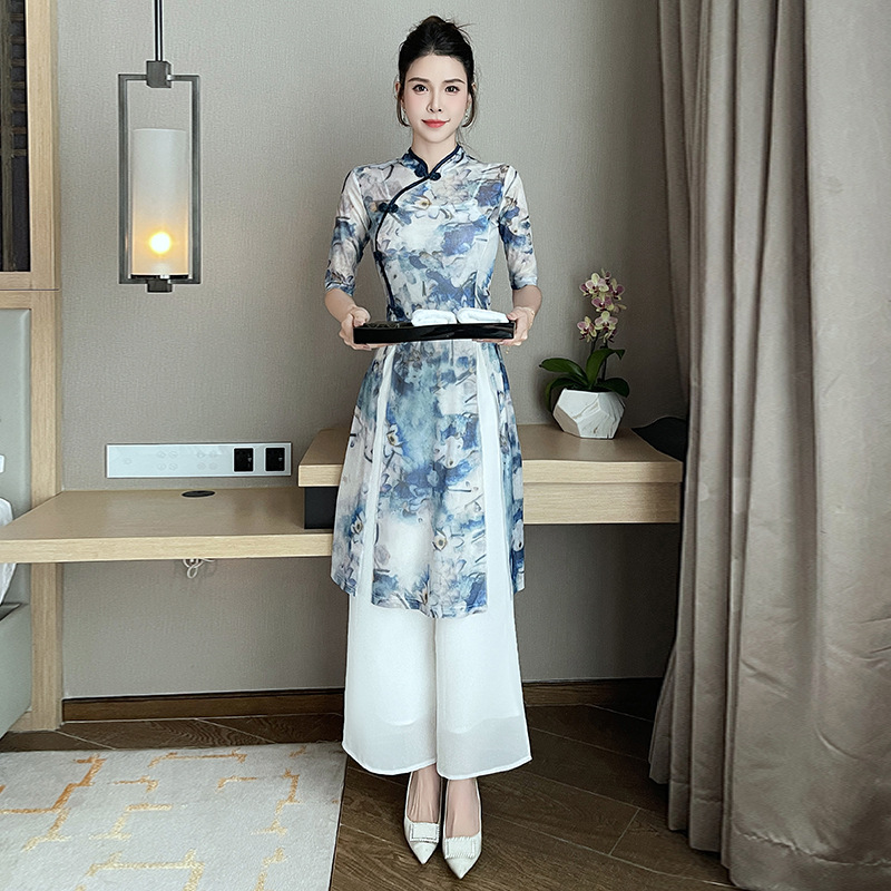 Fall/winter new modified slim cheongsam long new Chinese style dress pedicure technician overalls -1388#